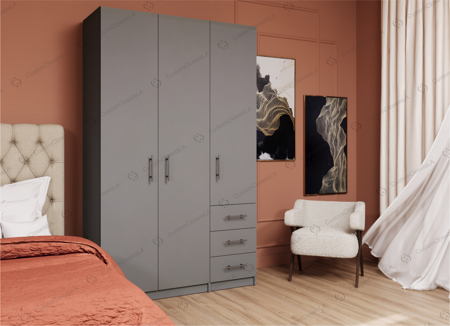 Wardrobe with 3 doors and 3 drawers