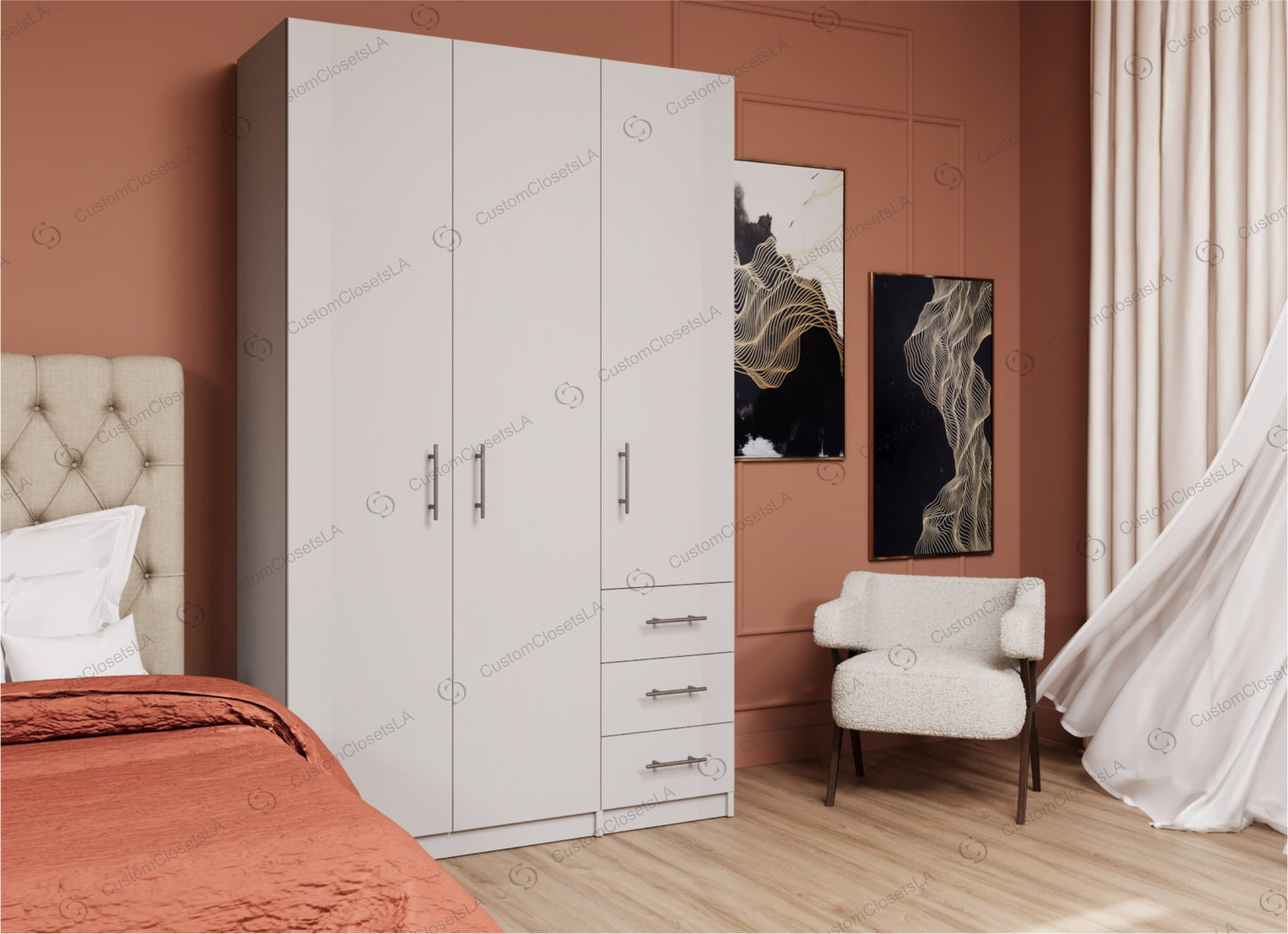 Wardrobe with 3 doors and 3 drawers