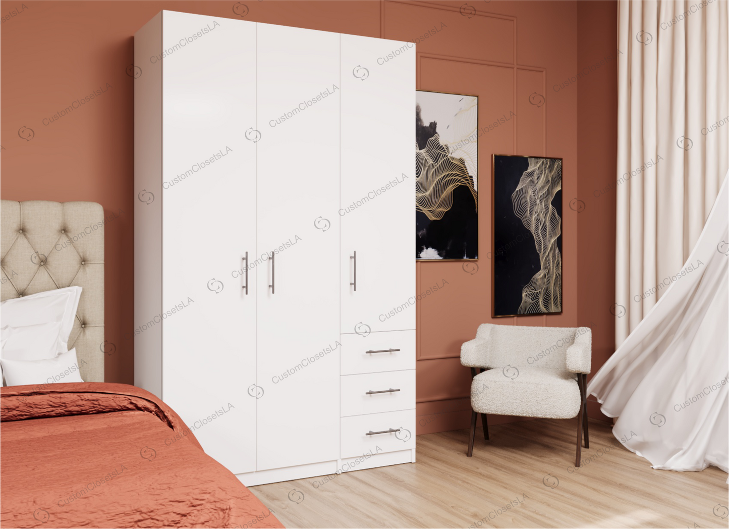 Wardrobe with 3 doors and 3 drawers