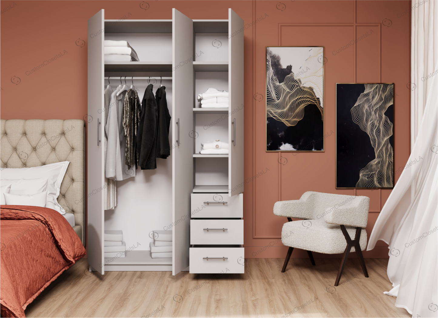 Wardrobe with 3 doors and 3 drawers