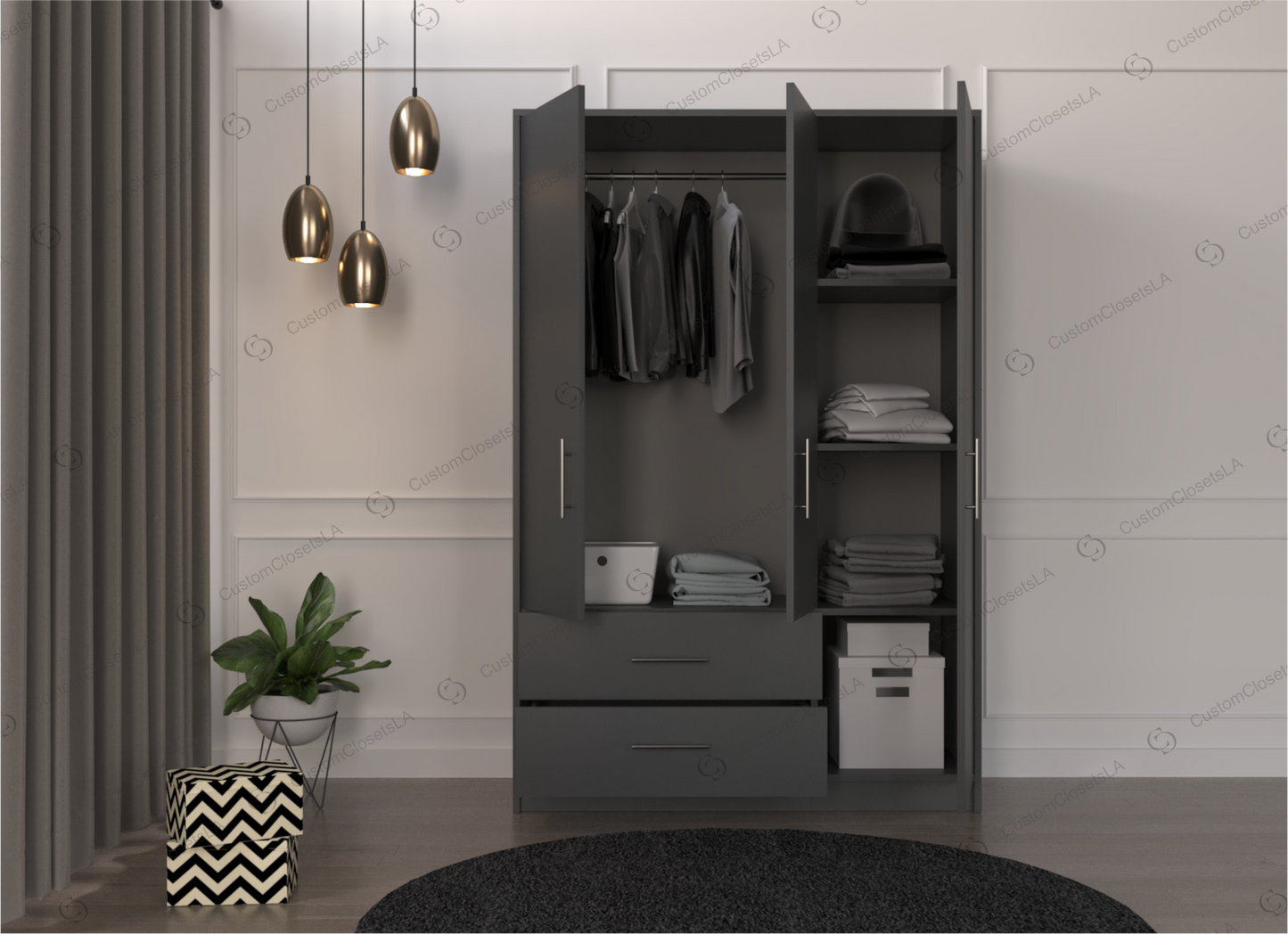 Wardrobe with 3 doors and 2 drawers