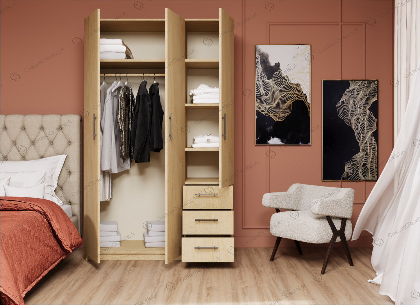 Wardrobe with 3 doors and 3 drawers