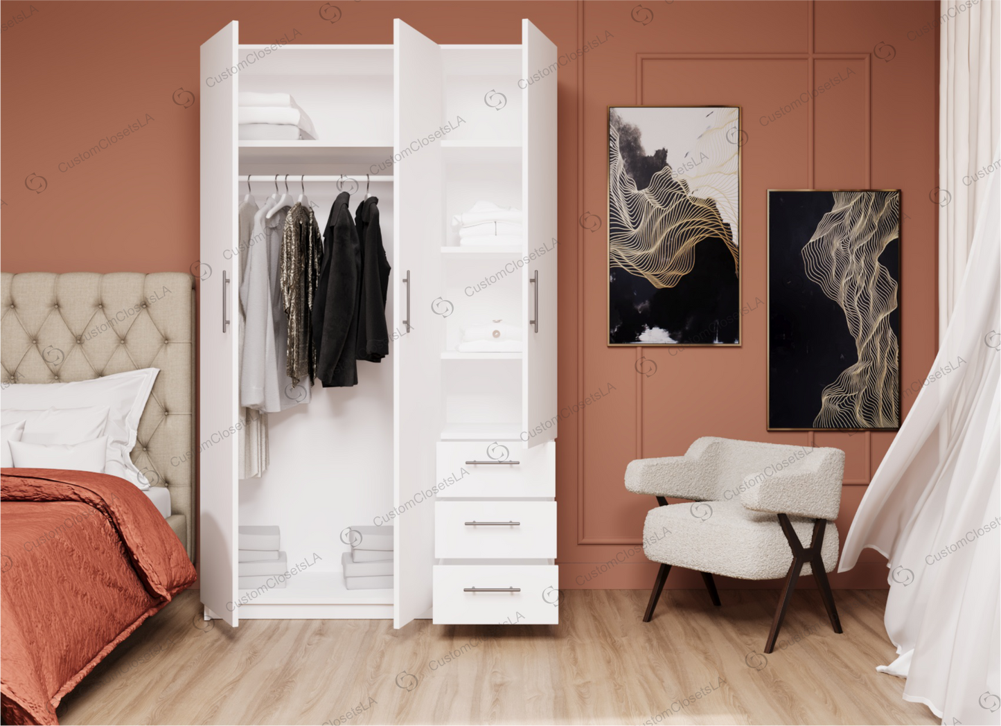 Wardrobe with 3 doors and 3 drawers