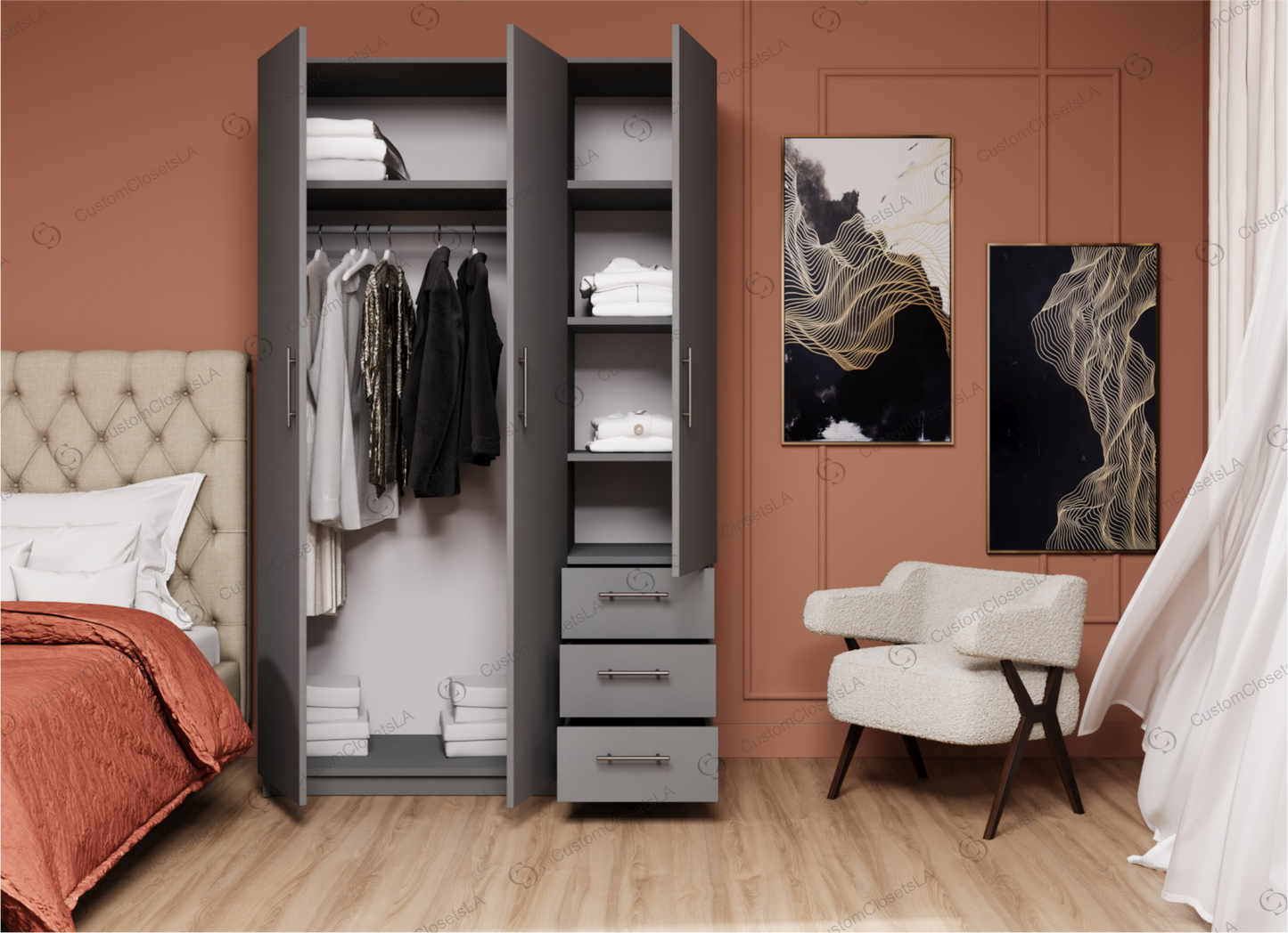 Wardrobe with 3 doors and 3 drawers